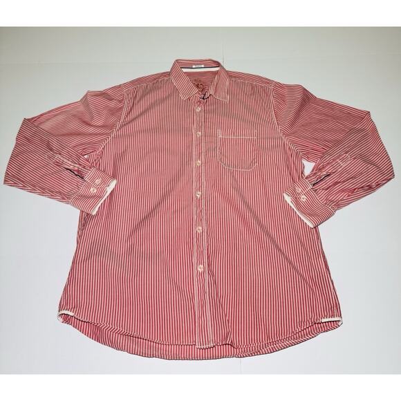 Bugatachi Men’s Large Shaped Fit Red Striped Button Up Long Sleeve Shirt - Picture 1 of 10